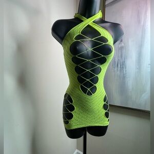 Green Cutout Halter Dress